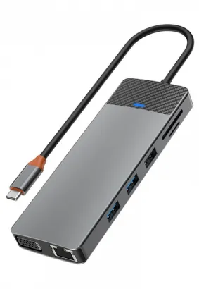 WiWU - HUB 12w1 pro USB3.0x2+USB2.0x2+PD(100W)+USB-C(3.0)+SD/TF(2.0)+HDMIx2(4K30HZ)+VGA (1080P)+LAN (Gigabit)