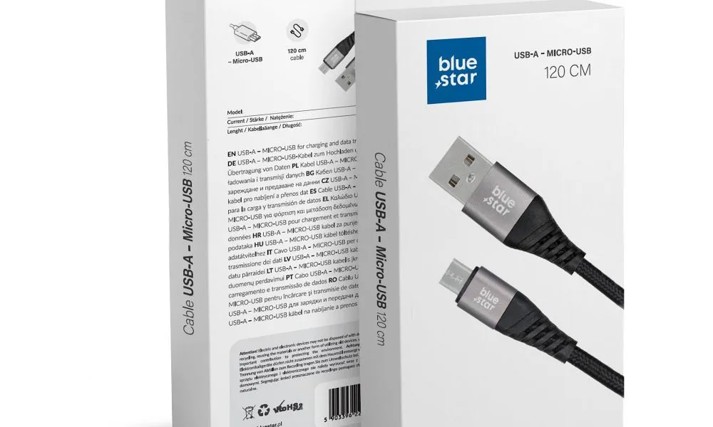 Kabel Blue Star z oplotem ze złączem micro USB 2A