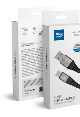 Kabel Blue Star z oplotem ze złączem USB A do USB C 3A