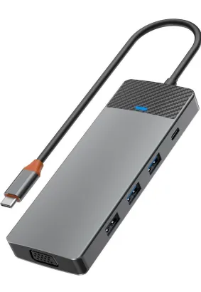 WiWU - HUB A921HV 9w1 USB3.0x2+USB2.0x1+SD/TF(3.0)+PD (100W)+USB-C(3.0)+HDMI(4K30HZ)+VGA1080P)