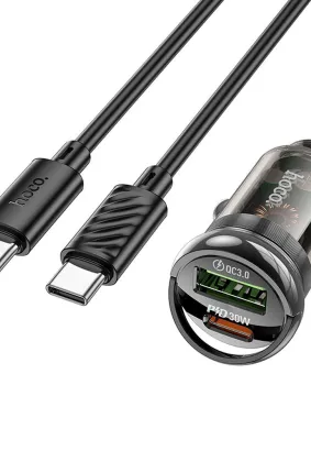 HOCO ładowarka samochodowa USB QC 3.0 + Typ C + kabel Typ C do Typ C PD 30W Z53A czarna