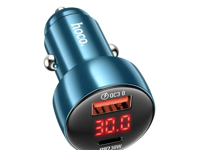 HOCO ładowarka samochodowa USB QC 3.0 + Typ C PD 48W Leader Z50 niebieska