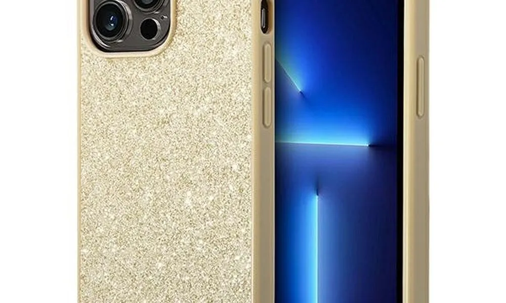 Oryginalne Etui GUESS Hardcase GUHCP14XHGGSHD do iPhone 14 PRO MAX (Glitter Flakes Script Metal Logo / złoty)