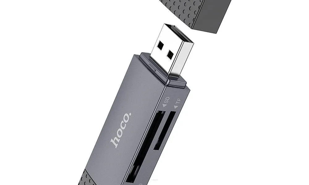 HOCO czytnik kart pamięci 2w1 USB A + Typ C 2.0 HB45 szary