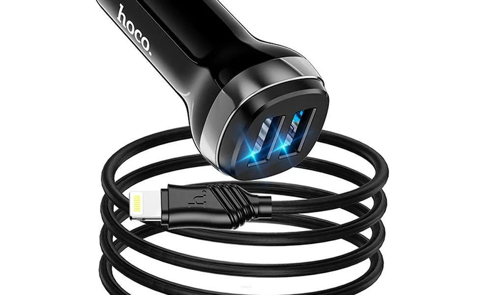 HOCO ładowarka samochodowa 2x USB + kabel USB A do iPhone Lightning 8-pin 2,4A Z40 czarna