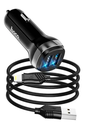 HOCO ładowarka samochodowa 2x USB + kabel USB A do iPhone Lightning 8-pin 2,4A Z40 czarna