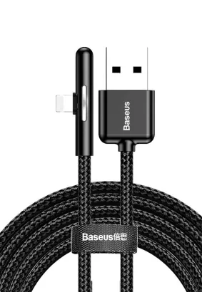 BASEUS kabel USB do Apple Lightning 8-pin kątowy płaski gaming Iridescent LED 1,5A CAL7C-B01 2 metry czarny