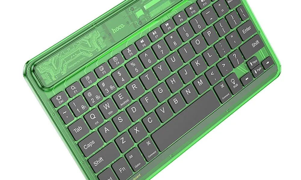 HOCO bezprzewodowa klawiatura QWERTY Transparent Discovery S55 zielona