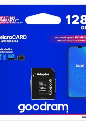 Karta Pamięci GOODRAM microSD 128GB CLASS 10 UHS I 100MB/s z adapterem SD