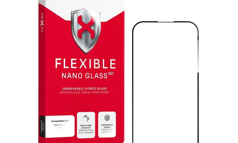 Forcell Flexible 5D - szkło hybrydowe do Samsung Galaxy S23 Ultra czarny (Hot Bending) - działający czytnik