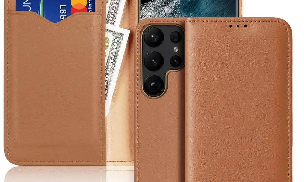 DUX DUCIS Hivo - skórzane etui portfelik do Samsung Galaxy S23 Ultra brązowe