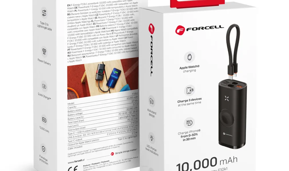 FORCELL Powerbank F-Energy F10k1 10 000mah kompatybilny z Apple Watch czarny