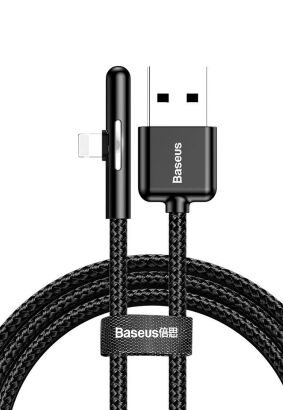 BASEUS kabel USB do Apple Lightning 8-pin kątowy płaski gaming Iridescent LED 2,4A CAL7C-A01 1 metry czarny [EOL]