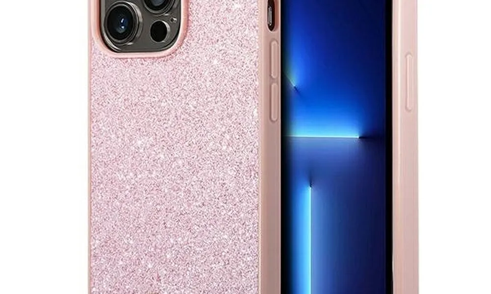 Oryginalne Etui GUESS Hardcase GUHCP14XHGGSHP do iPhone 14 PRO MAX (Glitter Flakes Script Metal Logo / różowy)