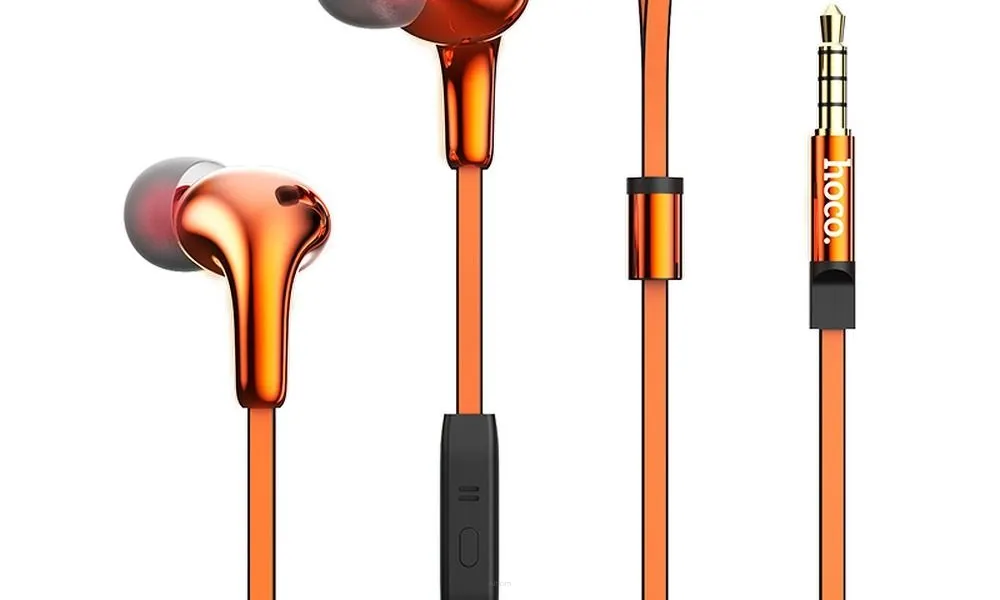 HOCO zestaw słuchawkowy / słuchawki dokanałowe jack 3,5mm z mikrofonem M30 pomarańczowe