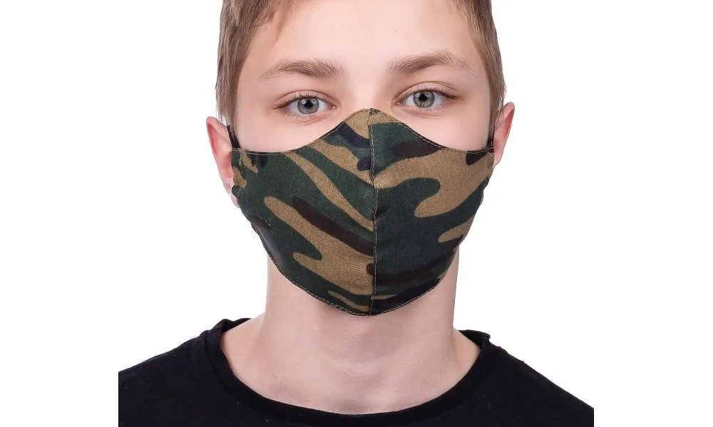 Maska na twarz – profilowana dla dzieci 8-12 lat wzór moro czarny