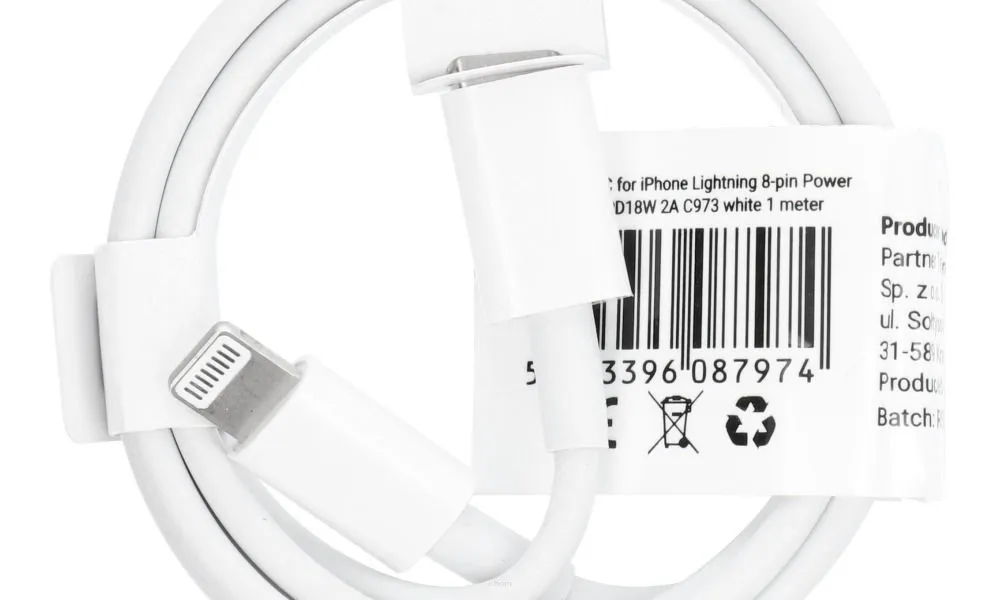 Kabel Typ C do iPhone Lightning 8-pin Power Delivery PD18W 2A C973 biały 1 metr