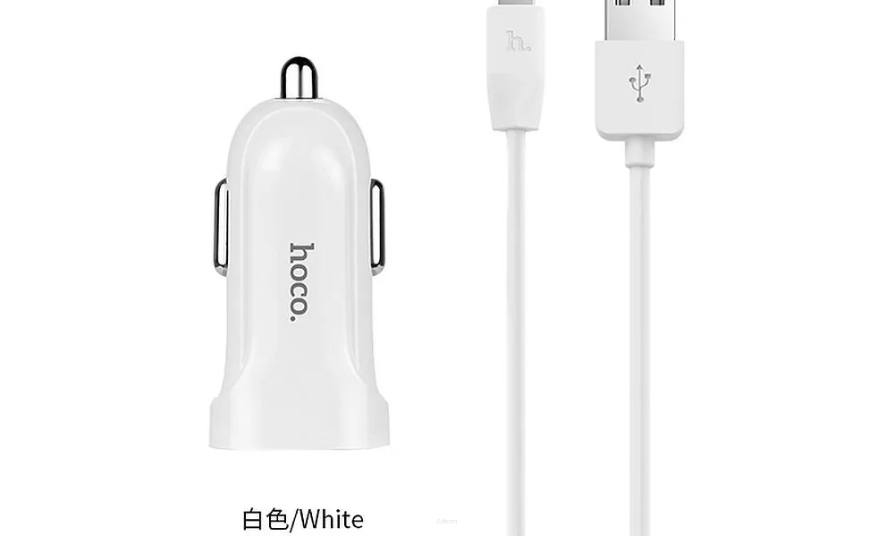 HOCO ładowarka samochodowa 2 x USB + kabel do iPhone Lightning 8-pin Z2A 2,4A  biała