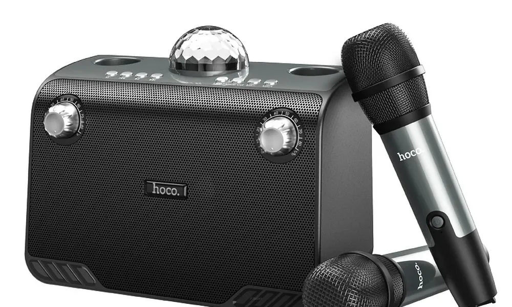 HOCO głośnik bluetooth + 2 x bezprzewodowe mikrofony + kula disco BS41 Plus czarny