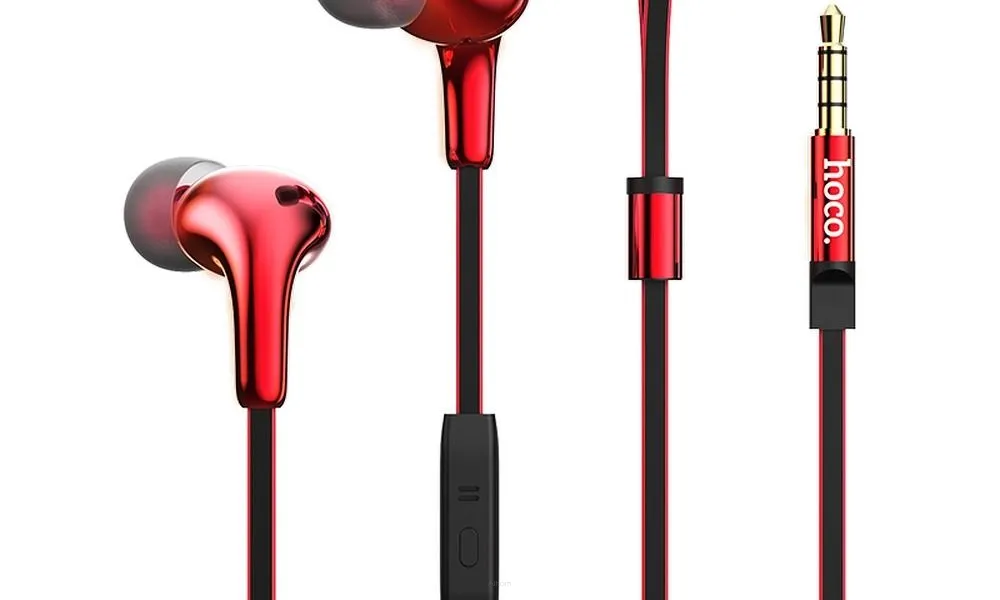 HOCO zestaw słuchawkowy / słuchawki dokanałowe jack 3,5mm z mikrofonem M30 czerwone