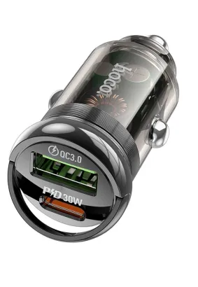 HOCO ładowarka samochodowa Typ C PD30W + USB QC 3.0 Z53A VISION transparentna czarna