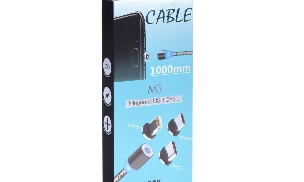 Kabel magnetyczny 3w1 (końcówka w zestawie Micro + iPhone Lightning 8-pin + Type C)