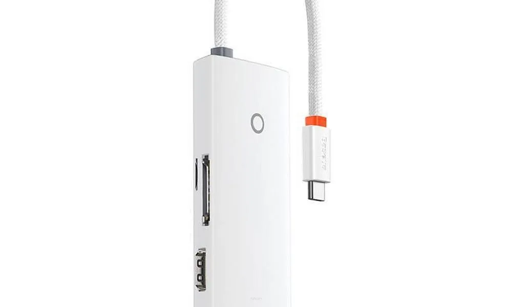 BASEUS HUB adapter przejściówka 6w1 Typ C do HDMI / 2x USB 3.0 / Typ C / SD/TF biały WKQX050002