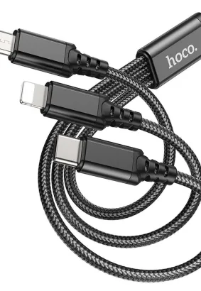 HOCO kabel USB 3w1 do iPhone Lightning 8-pin + Micro + Typ C X76 czarny