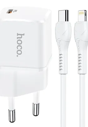 HOCO ładowarka sieciowa Typ C + kabel Typ C do iPhone Lightning 8-pin Power Delivery 20W Starter N10 biała