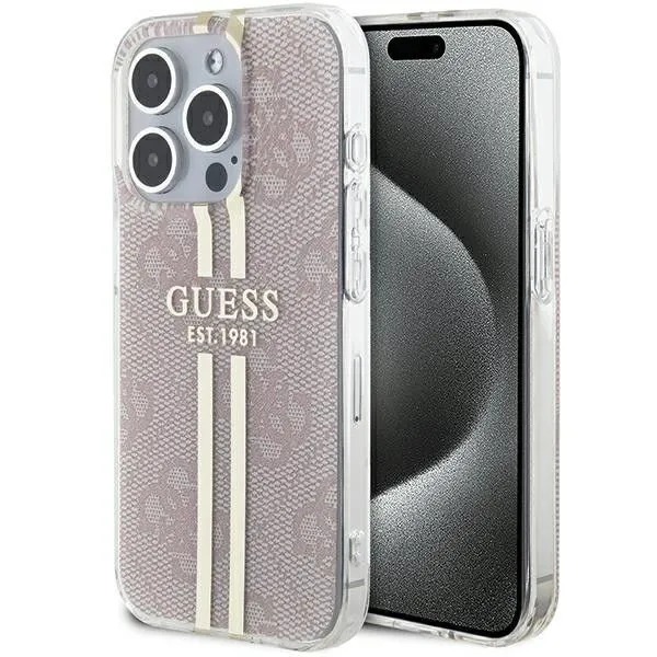 Oryginalne Etui GUESS Hardcase GUHCP15LH4PSEGP do iPhone 15 Pro (4G Gold  Stripe / różowy)