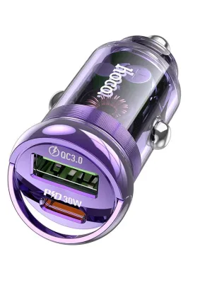 HOCO ładowarka samochodowa Typ C PD30W + USB QC 3.0 Z53A VISION transparentny fiolet
