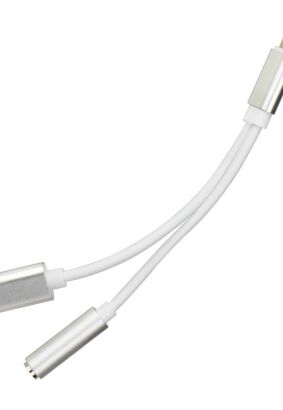 Adapter HF/audio + ładowanie do iPhone Lightning 8-pin do Jack 3,5mm srebrny