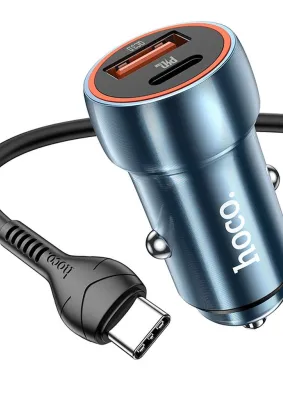 HOCO ładowarka samochodowa Typ C + USB QC 3.0 Power Delivery 20W + kabel Typ C Z46A niebieska