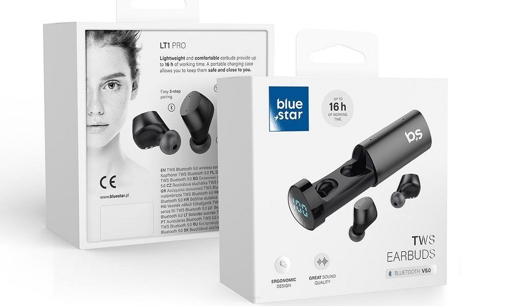 Słuchawki Bluetooth stereo Blue Star TWS LT1 PRO czarne + stacja dokująca