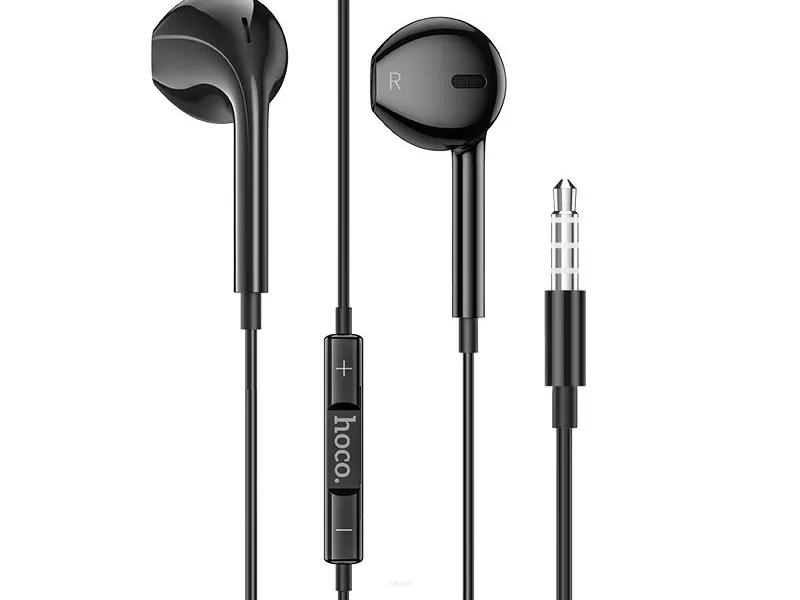 HOCO zestaw słuchawkowy / słuchawki dokanałowe jack 3,5mm z mikrofonem M101 Crystal czarne [EOL]