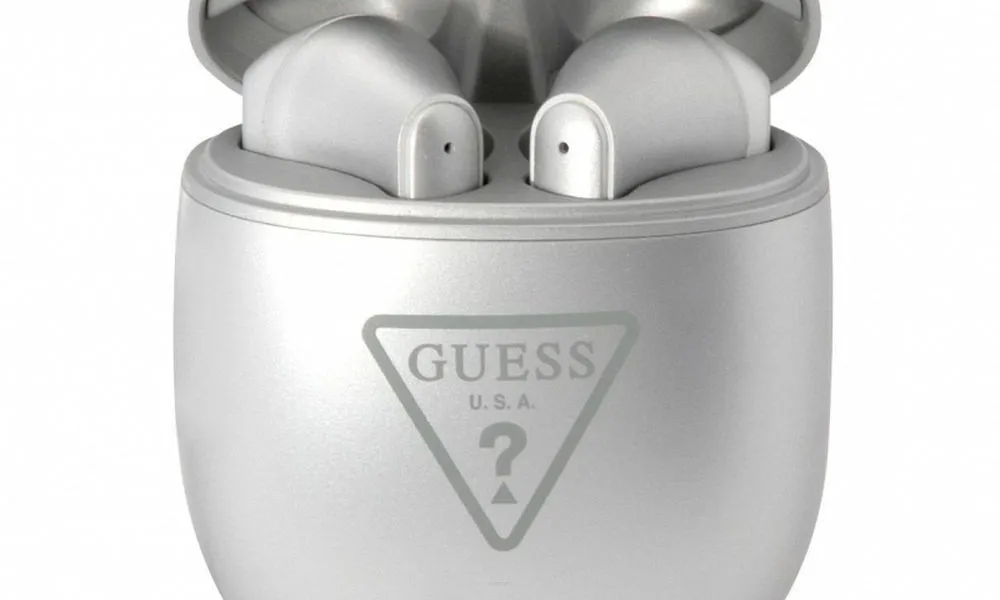 Słuchawki bezprzewodowe / bluetooth Stereo TWS GUESS + stacja dokująca GUTWST82TRS (Triangle Logo / srebrny)
