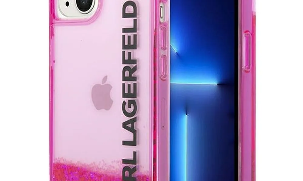 Oryginalne Etui KARL LAGERFELD Hardcase KLHCP14MLCKVF do iPhone 14 PLUS (Liquid Glitter Translucent Elongated Logo / różowy)