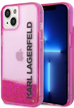 Oryginalne Etui KARL LAGERFELD Hardcase KLHCP14MLCKVF do iPhone 14 PLUS (Liquid Glitter Translucent Elongated Logo / różowy)