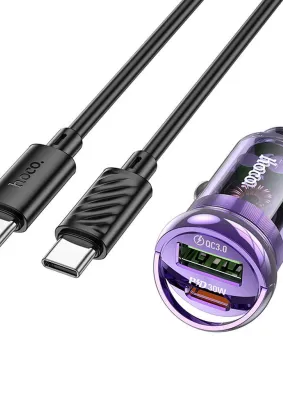 HOCO ładowarka samochodowa USB QC 3.0 + Typ C + kabel Typ C do Typ C PD 30W Z53A fioletowa