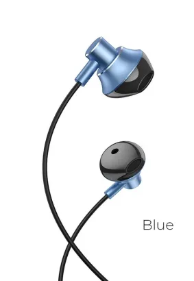 HOCO zestaw słuchawkowy / słuchawki dokanałowe jack 3,5mm z mikrofonem M75 niebieski