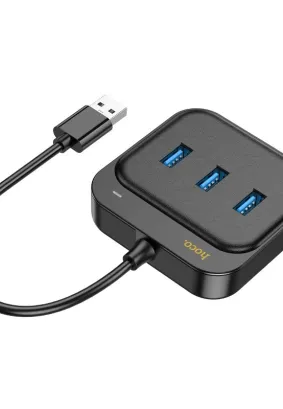 HOCO adapter HUB 4w1 USB do USB3.0*3+RJ45 Gigabit Ethernet 1,2m HB35 czarny