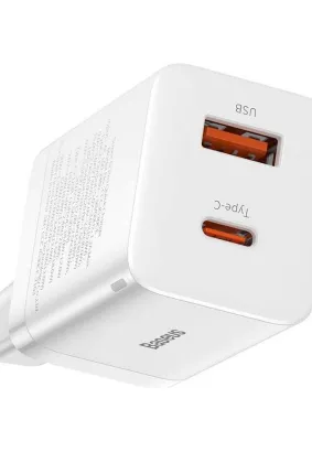 BASEUS ładowarka sieciowa USB + Typ C Compact Super Si Pro PD 30W biała CCSUPP-E02/CCCJG30UE