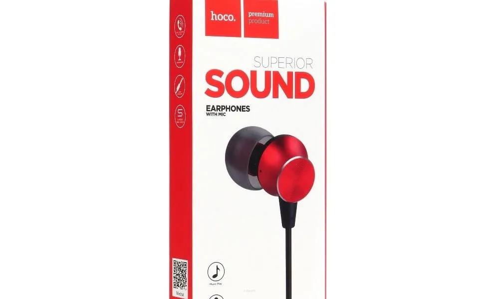 HOCO zestaw słuchawkowy / słuchawki dokanałowe jack 3,5mm z mikrofonem M51 czerwony