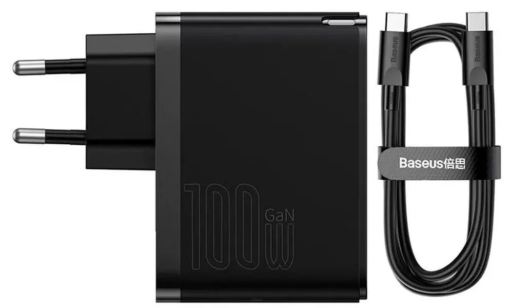BASEUS ładowarka sieciowa GaN5 Pro USB + Typ C 100W (z kablem Typ-C do Typ-C 100W) czarna CCGP090201