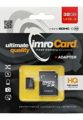 Karta Pamięci IMRO microSD 32GB CLASS 10 UHS 3 100MB/s z adapterem SD