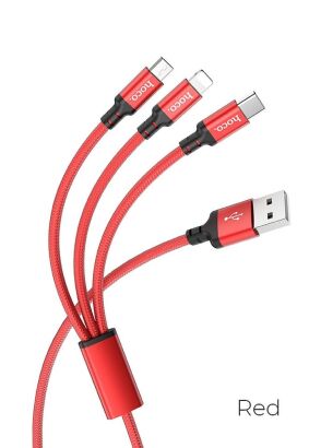 HOCO kabel USB 3w1 do iPhone Lightning 8-pin + Micro + Typ C X14 TIMES czerwony