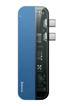 BASEUS HUB 2x USB Typ C na USB Typ C Power Delivery 60W(in) / USB Typ C 15W(out) / HDMI 4K / 2x USB 3.0 do MacBook Pro niebieski CAHUB-TS03