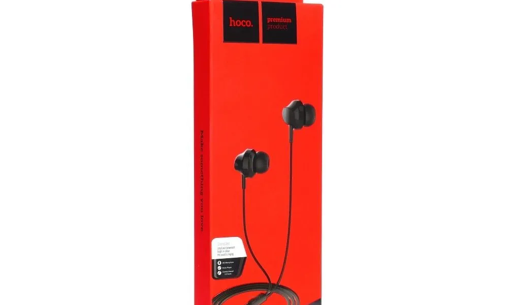 HOCO zestaw słuchawkowy / słuchawki dokanałowe jack 3,5mm z mikrofonem M14 black