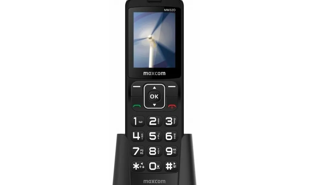 Telefon biurkowy na kartę SIM Maxcom Comfort MM32D + stacja ładująca / czarny