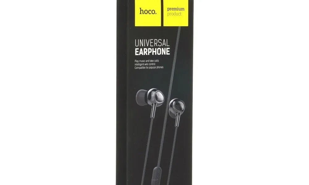 HOCO zestaw słuchawkowy / słuchawki dokanałowe jack 3,5mm z mikrofonem M3 czarne.